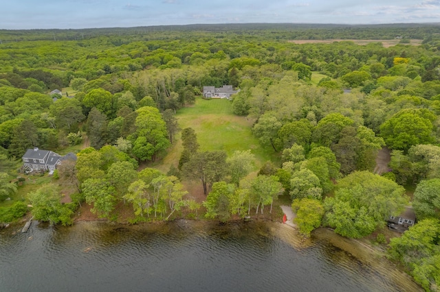 350 Plum St, West Barnstable, MA 02668 - aerial overview of property's location featuring a heavily wooded area and a large body of water