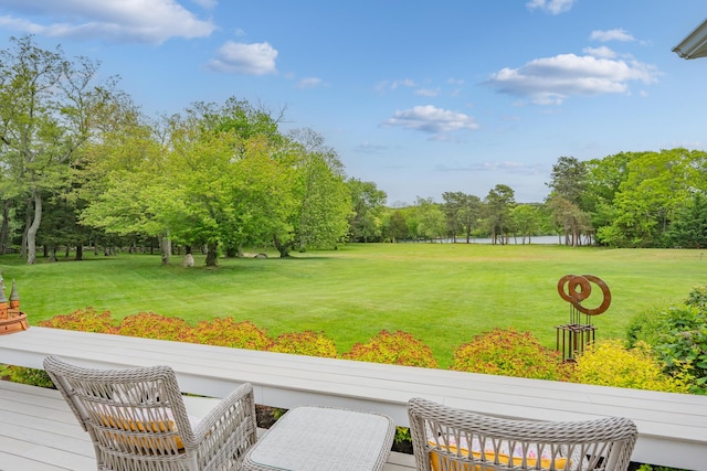 350 Plum St, West Barnstable, MA 02668 - view of green lawn with view of wooded area and a water view