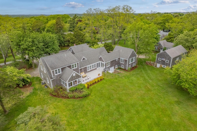 350 Plum St, West Barnstable, MA 02668 - view from above of property with a heavily wooded area