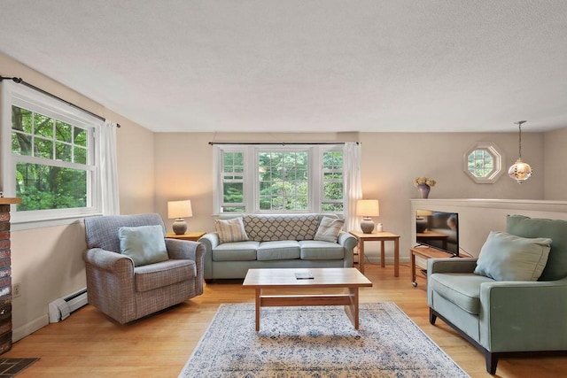 566 County Rd, Pocasset, MA 02559 - living room with baseboard heating, healthy amount of natural light, and light wood-type flooring