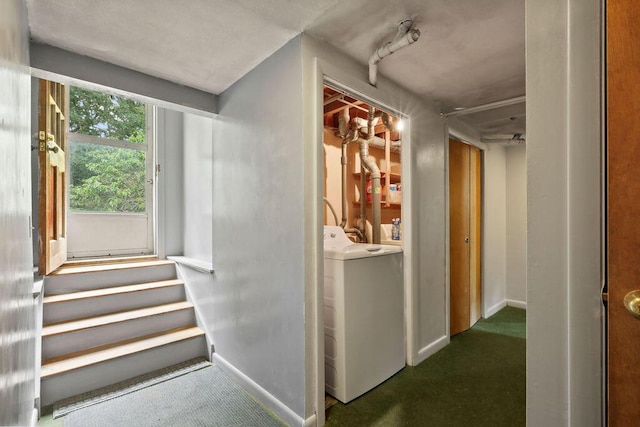 566 County Rd, Pocasset, MA 02559 - hall featuring washer / clothes dryer and carpet