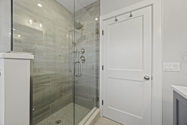 5 Jakes Ln, Brewster, MA 02631 - full bathroom with vanity, tile patterned floors, and a shower stall