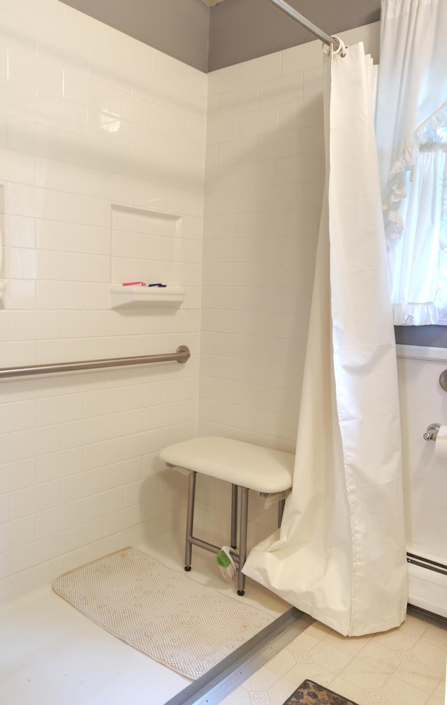 103 Moco Rd, West Barnstable, MA 02668 - full bath with a tile shower and a baseboard heating unit