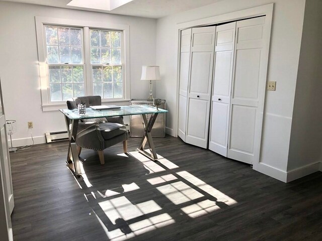 341 Service Rd, Sandwich, MA 02563 - home office featuring baseboards, a baseboard heating unit, and dark wood finished floors
