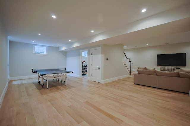 72 Woodside Dr, East Falmouth, MA 02536 - rec room with baseboards, recessed lighting, and light wood-style floors