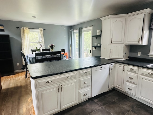 96 Machester Ave, Oak Bluffs, MA 02557 - kitchen with white dishwasher, a peninsula, plenty of natural light, and white cabinets
