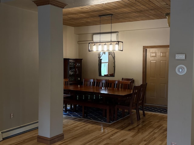 3 Wolf Rd, Buzzards Bay, MA 02532 - dining space with a baseboard radiator, wood finished floors, and wooden ceiling