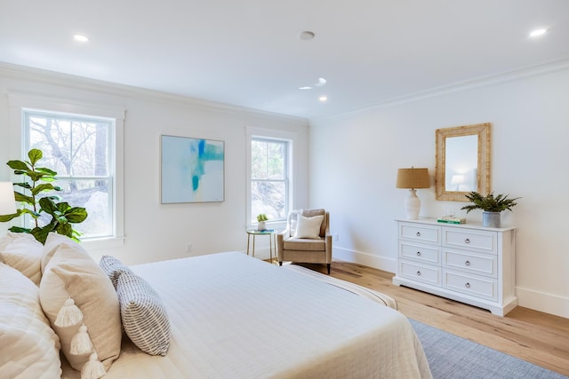 213 N Falmouth Hwy Unit 5B, North Falmouth, MA 02556 - bedroom featuring light wood-style flooring, baseboards, ornamental molding, and recessed lighting