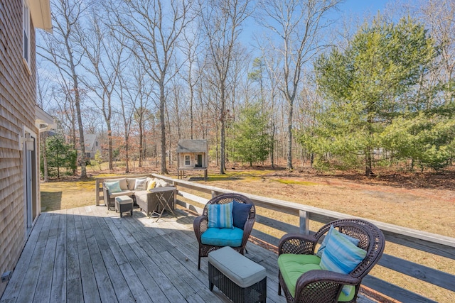 deck with an outbuilding