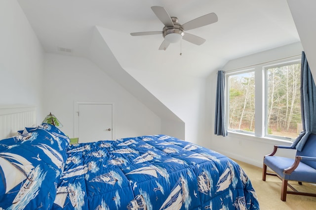 26 Crosswinds Way E, Falmouth, MA 02536 - carpeted bedroom with lofted ceiling and a ceiling fan