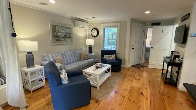40 Brant Rock Rd, Mashpee, MA 02649 - living area with a wall mounted AC, light wood-style floors, and recessed lighting