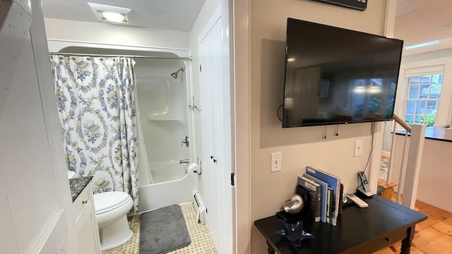 40 Brant Rock Rd, Mashpee, MA 02649 - bathroom with shower / tub combo with curtain, vanity, and baseboard heating