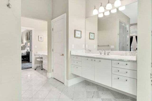 143 Main St, Sandwich, MA 02563 - full bathroom featuring a shower stall, vanity, ensuite bath, marble finish floor, and baseboards