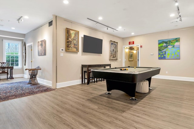 143 Main St, Sandwich, MA 02563 - rec room featuring rail lighting, wood finished floors, baseboards, and pool table