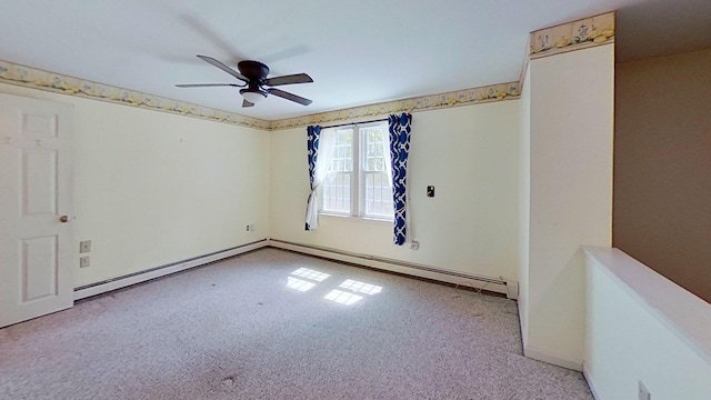 91 Hitching Post Ln, Centerville, MA 02632 - carpeted empty room featuring a ceiling fan, a baseboard radiator, and baseboards