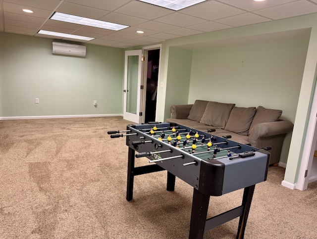 91 Hitching Post Ln, Centerville, MA 02632 - game room featuring carpet floors, a wall unit AC, baseboards, and recessed lighting