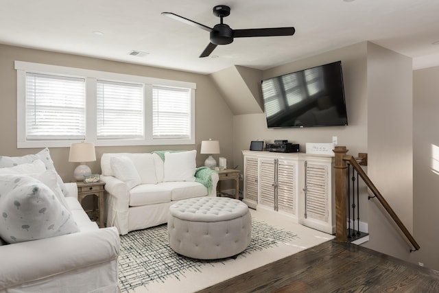 79 Neshobe Rd, Mashpee, MA 02649 - living area with wood finished floors and ceiling fan