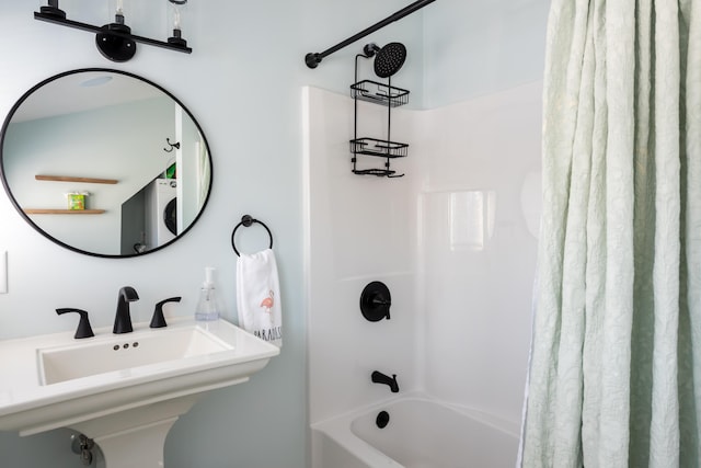 79 Neshobe Rd, Mashpee, MA 02649 - bathroom with shower / bathtub combination with curtain and a sink