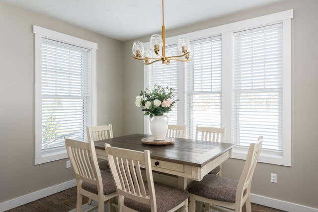 79 Neshobe Rd, Mashpee, MA 02649 - dining space featuring a chandelier, plenty of natural light, and dark wood finished floors
