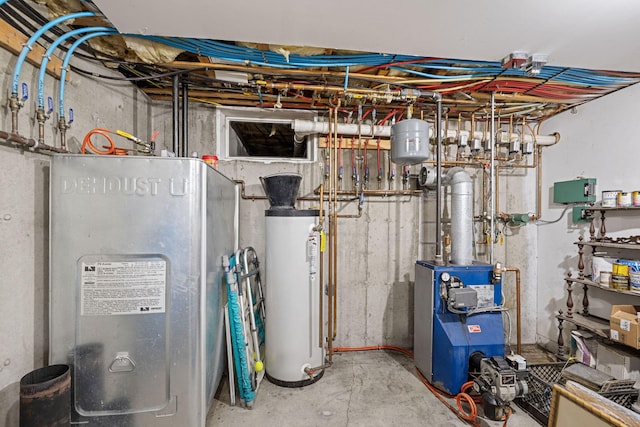 utilities featuring water heater and a heating unit