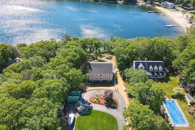 bird's eye view featuring a water view