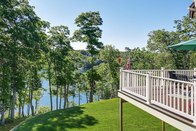 view of yard with a water view