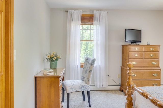 bedroom featuring carpet and baseboard heating