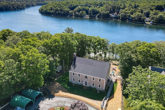 aerial view with a water view