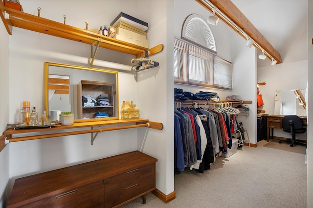 walk in closet with carpet flooring