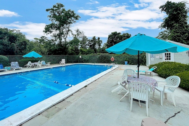 view of swimming pool featuring a patio area