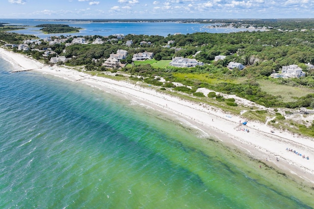 aerial view with a view of the beach and a water view