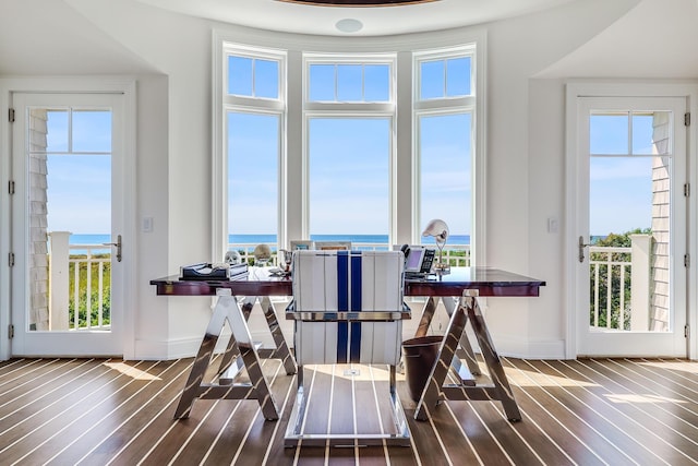 dining room with wood-type flooring and a healthy amount of sunlight