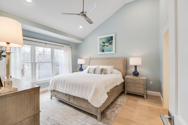 bedroom featuring recessed lighting, light wood-type flooring, and baseboards