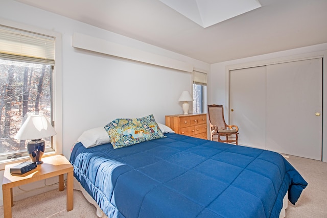 carpeted bedroom with a closet