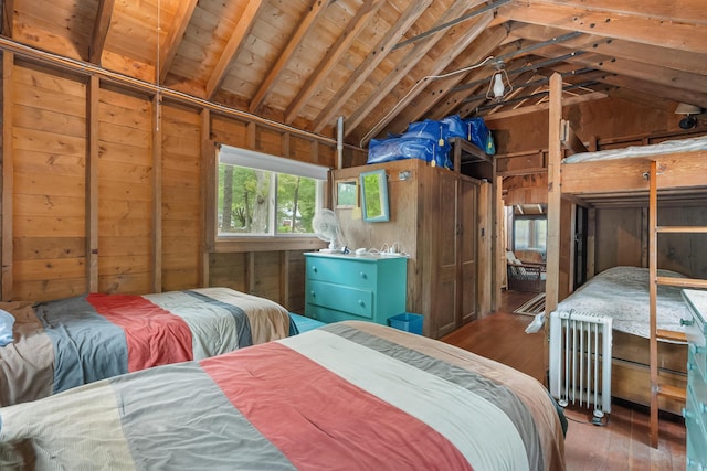 92 John Joseph Rd, Harwich, MA 02645 - bedroom featuring vaulted ceiling, hardwood / wood-style floors, and wood walls