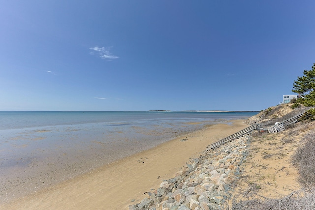 view of water feature with a beach view