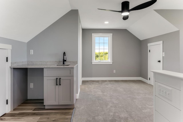 29 Sheppard Rd, Sagamore Beach, MA 02562 - additional living space with a sink, a ceiling fan, lofted ceiling, and baseboards