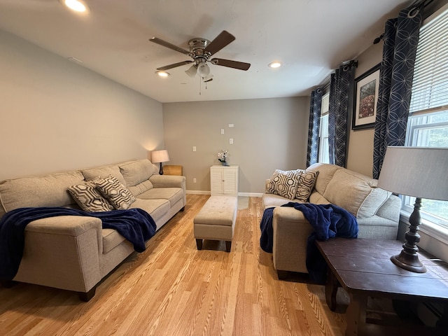 18 Staysail Cir, Marstons Mills, MA 02648 - living area featuring light wood-style floors, a ceiling fan, plenty of natural light, and recessed lighting