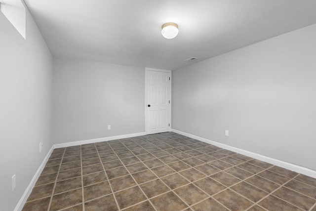 spare room featuring visible vents and baseboards