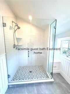 47 Daleys Ter, Orleans, MA 02653 - full bath with a stall shower, wood finished floors, and a decorative wall
