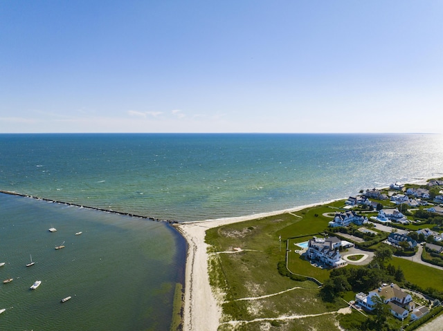 aerial view featuring a beach view and a water view