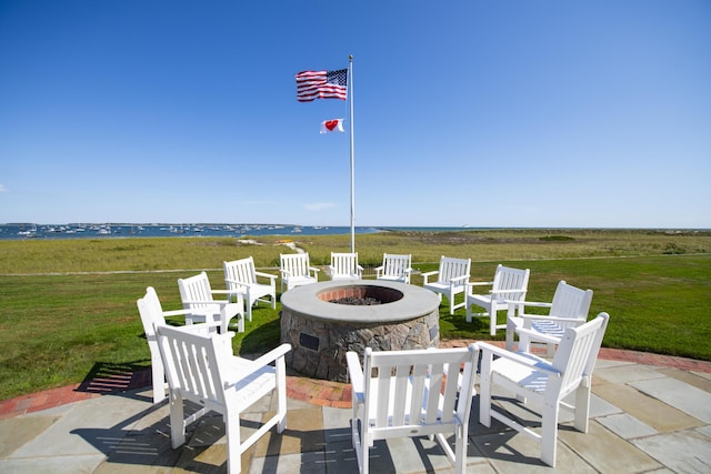 view of patio / terrace featuring an outdoor fire pit