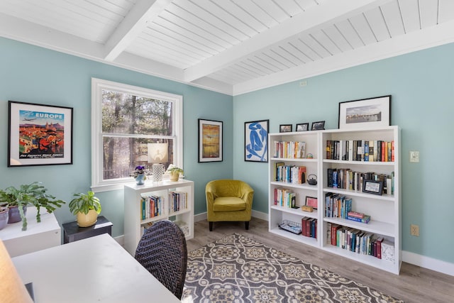 11 White Oak Trl, Centerville, MA 02632 - office featuring beamed ceiling, wood finished floors, baseboards, and wood ceiling