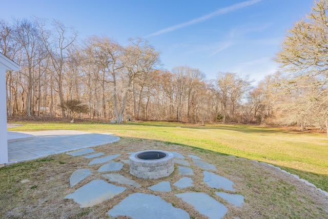 view of patio / terrace featuring an outdoor fire pit