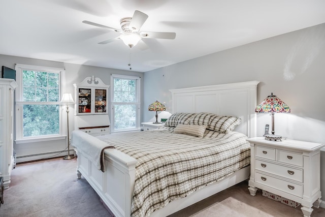 43 Owl Pond Rd, Brewster, MA 02631 - bedroom with a baseboard radiator, carpet floors, and a ceiling fan