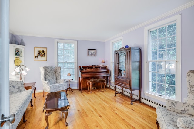 43 Owl Pond Rd, Brewster, MA 02631 - living area with crown molding, light wood finished floors, and a baseboard heating unit