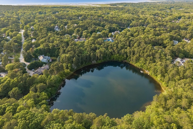 43 Owl Pond Rd, Brewster, MA 02631 - aerial view of property and surrounding area with a heavily wooded area and a nearby body of water