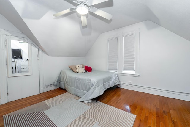 352 Bishop St, Framingham, MA 01702 - bedroom featuring hardwood / wood-style floors, vaulted ceiling, and ceiling fan