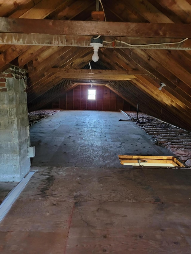 view of unfinished attic