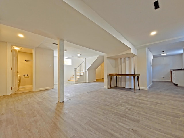 23 Old Barnstable Rd, East Falmouth, MA 02536 - interior space featuring recessed lighting, baseboards, light wood-style flooring, and stairway